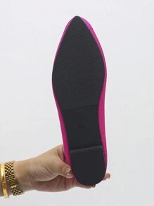 Wide Fit Women's Pointed Toe Low Heel Casual Slip-On Flats, Brown, Spring & Summer, Daily Outdoor, Comfortable, Extra Large Sizes 36-43 - Hot Pink - View 9