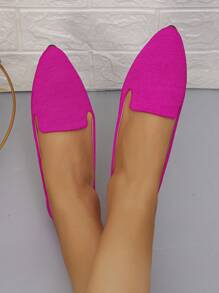 Wide Fit Women's Pointed Toe Low Heel Casual Slip-On Flats, Brown, Spring & Summer, Daily Outdoor, Comfortable, Extra Large Sizes 36-43 - Hot Pink - View 6