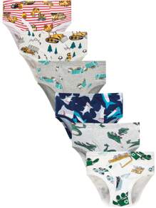 Young Boy 6 Pieces Soft Cotton Underwear Truck Dinosaur Multipacks Briefs Undies