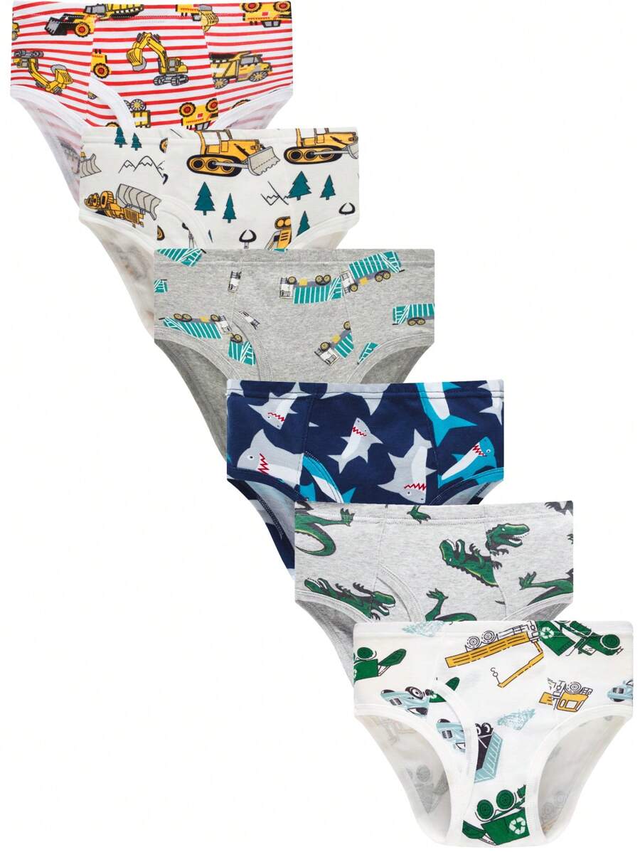Young Boy 6 Pieces Soft Cotton Underwear Truck Dinosaur Multipacks Briefs Undies