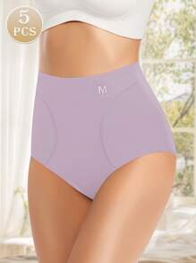 MEIYATING 5 pièces Culottes sans couture respirantes en soie de glace à taille haute pour femmes, amincissantes et galbantes, design fin pour l'été