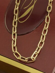 DUOSHENG 1 件简约金色扁平链项链，女士短颈链款式 - 金色 - 查看 5