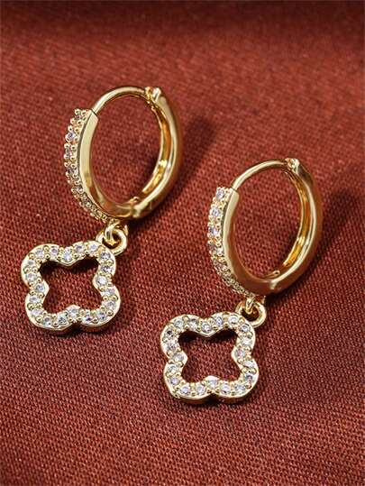 1 Piece Cubic Zirconia Flower Embellished Drop Earrings Sterling Silver Jewelry. Valentines