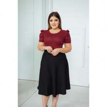 CONJUNTO SAIA GODE PRETA + BLUSA BUFANTE VERMELHA MODA EVANGELICA FEMININA