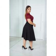 CONJUNTO SAIA GODE PRETA + BLUSA BUFANTE VERMELHA MODA EVANGELICA FEMININA