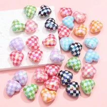 1/5/10颗亚克力珠，棋盘格心形隔珠，散珠，适合DIY首饰制作 - Checkerboard Plaid Heart - 查看 8
