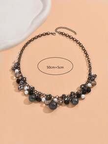 1 件时尚欧洲水钻和人造珍珠流苏项链，女士时尚珠宝礼物 - 彩色 - 查看 3