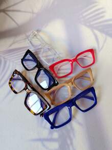 1pc Vintage Design Multi-Color 3D Shaped Thick Frame Rivets Decor Y2K Red Tortoiseshell Black Pink Cute Series Metal Durable Hinge Transparent Brand New Material Classic Retro 3D Design Personality Fashion Glasses - 防藍光鏡片 - 查看 12