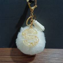 1pc Cute Letter Shaped Zinc Alloy Keychain, Keyring Spring/Summer/Autumn/Winter, Black English Letters & Fuzzy Ball Decor Car Accessories Bag Charm Backpack For School Goth Y2k Christmas Gift Ideas Bag Accessories Lanyards With Id Holder Car Accessories Bag Charms Car Teacher Friend Sister - Black + White - View 30