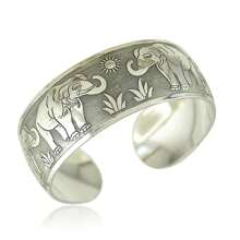 1pc Vintage Metal Embossed Auspicious Cloud, Elephant & Lotus Floral  Pattern  Textured Openwork Adjustable Bangle Bracelet, Fashion Accessory Gift For Women And Couples - Antique Silver - View 15