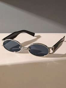 Vintage 1pc Classic Oval Shaped Gold Frame & Tea Legs Decor Fashion Eyeglasses Beach Accessories Glasses Shades - Grey - View 11