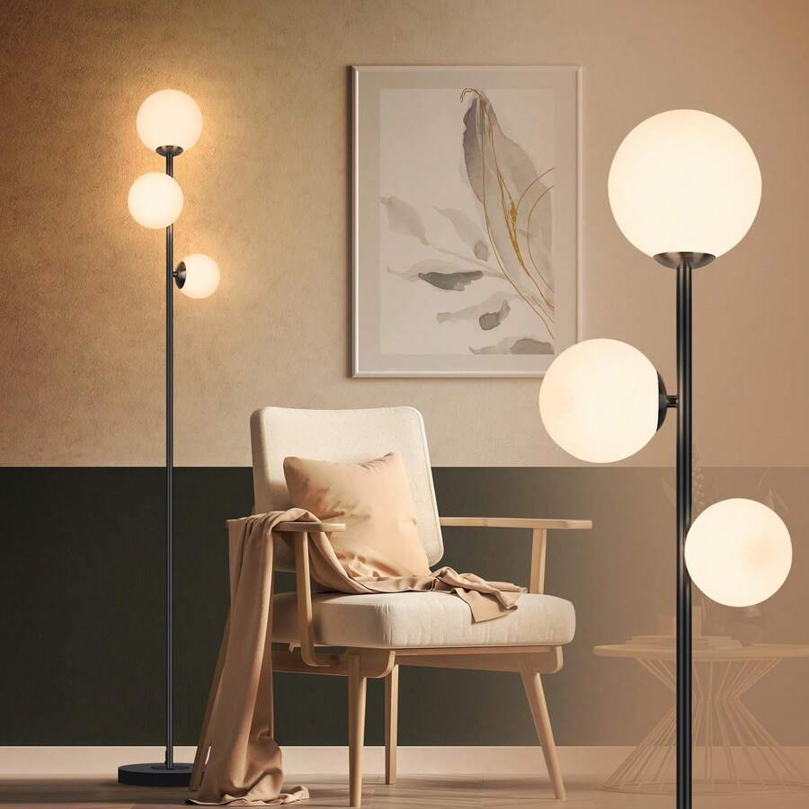 Floor Lamp Gold For Bedroom - 3 Color Options Moderm Vintage Floor Lamps For Living Room, Mid Century Standing Lamp Home Decor For Bedrooms Office(Gold-Black, LED Bulbs Included) - 美規A型插(110-127V) - 查看 1