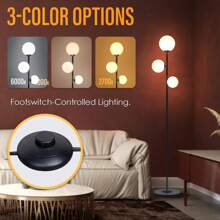 Floor Lamp Gold For Bedroom - 3 Color Options Moderm Vintage Floor Lamps For Living Room, Mid Century Standing Lamp Home Decor For Bedrooms Office(Gold-Black, LED Bulbs Included) - 美規A型插(110-127V) - 查看 2