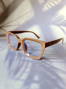 1pc Vintage Design Multi-Color 3D Shaped Thick Frame Rivets Decor Y2K Red Tortoiseshell Black Pink Cute Series Metal Durable Hinge Transparent Brand New Material Classic Retro 3D Design Personality Fashion Glasses - 防藍光鏡片 - 查看 8