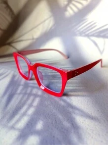 1pc Vintage Design Multi-Color 3D Shaped Thick Frame Rivets Decor Y2K Red Tortoiseshell Black Pink Cute Series Metal Durable Hinge Transparent Brand New Material Classic Retro 3D Design Personality Fashion Glasses - 防藍光鏡片 - 查看 7