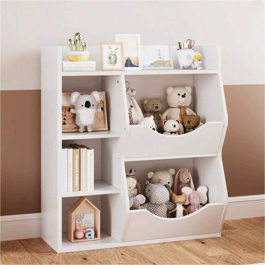 Toy Storage Organizer With Bookcase,Kid's Multi Shelf Cubby For Books,Toys,5-Cubby Kids Bookshelf And Bookcase,Storage Organizer For Boys,Girls Play Room/Bedroom