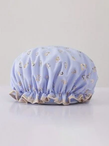 可重复使用双层心形金箔防水浴帽，浴室配件，时尚浴帽返校