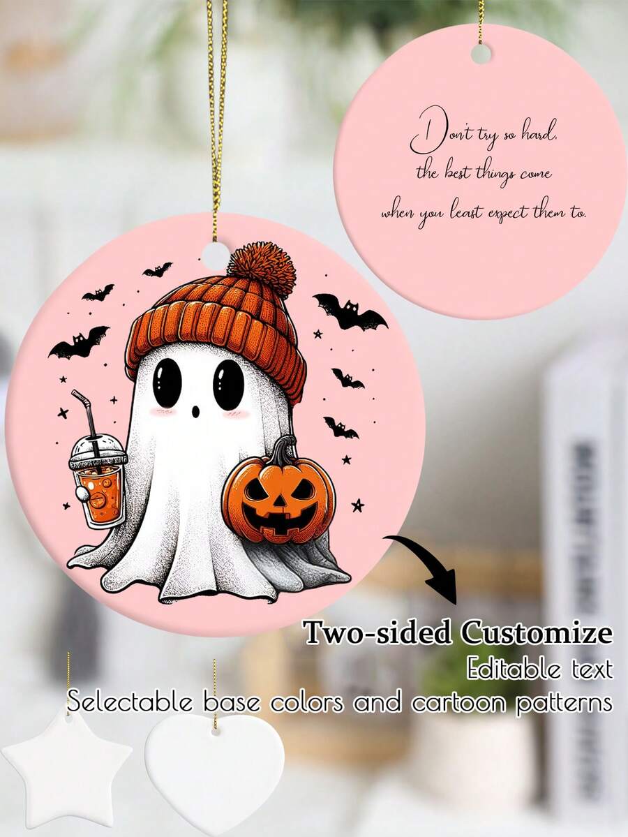 1 mặt dây chuyền bằng sứ hình ma hoạt hình tùy chỉnh - Tự thiết kế mặt dây chuyền bằng sứ có chỉnh sửa màu, là lựa chọn quà tặng tốt nhất, đồ treo xe dễ thương, món quà tuyệt vời nhất cho bố mẹ, chồng và vợ, bạn bè nam nữ, quà tặng Halloween tự làm, kỷ niệm, quà tặng ngày lễ - trắng - Xem 1