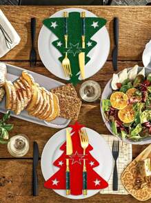 10/20pcs Christmas Tree Design Cutlery Holders, Felt Silverware Storage Bag, Red & Green Knife Fork Covers For Xmas Party Dinner Table Dinnerware Decorations Supplies,Christmas - Multicolor - View 7