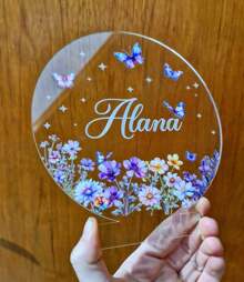 LED Light Personalized Name, Flower, Butterfly, Child, Decoration, Baby, Acrylic, Girl - 7 RGB Colors - View 4