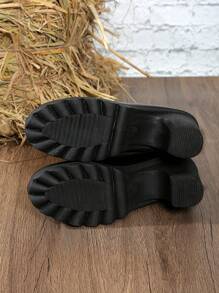 Giày bốt Knight dành cho nữ, Giày bốt cao gót đế thô mũi tròn thời trang thu đông mới, cao đến giữa bắp chân - màu đen - Xem 7