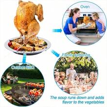 1 件不锈钢鸡肉架鸡肉烤架，垂直烤架鸡肉盘用于烤炉烧烤，感恩节烤鸡，烤架厨房户外烧烤工具碳钢不粘烤鸡盘鸡肉烤架（礼品：硅胶油刷） - 彩色 - 查看 5