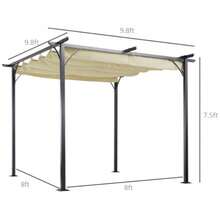 10' X 10' Outdoor Retractable Pergola, Metal Terrace Sunshade, Suitable For Backyard, Porch Parties, Garden, Barbecue Gazebo, Beige - Beige - View 3
