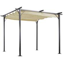 10' X 10' Outdoor Retractable Pergola, Metal Terrace Sunshade, Suitable For Backyard, Porch Parties, Garden, Barbecue Gazebo, Beige - Beige - View 2