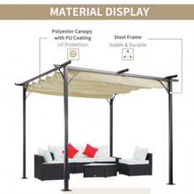 10' X 10' Outdoor Retractable Pergola, Metal Terrace Sunshade, Suitable For Backyard, Porch Parties, Garden, Barbecue Gazebo, Beige - Beige - View 4
