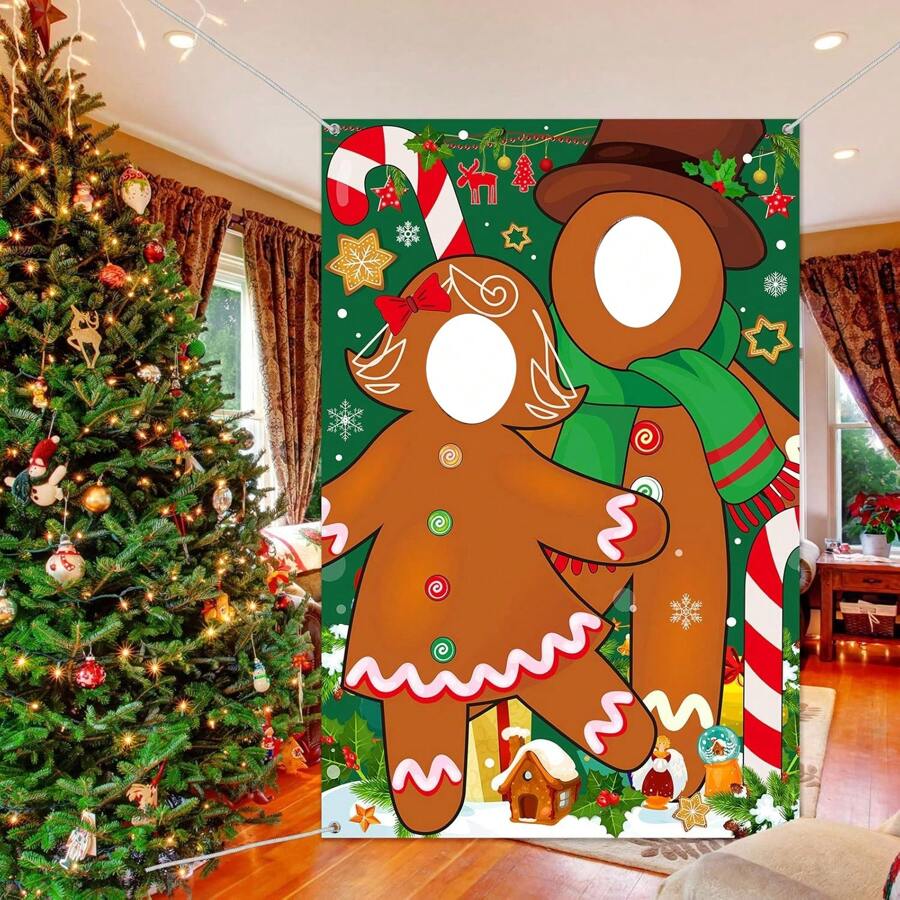 1.5m X 1m Gingerbread Man Pattern Photography Backdrop Funny Face Shoot