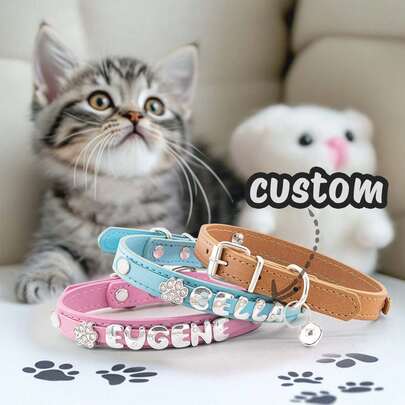 Personalized Cat Collar PU Leather Puppy ID Collars Exquisite Pendant Customized Dog Pendant Tag Accessory Decoration Small Medium Dogs Engraved Stainless Reflective Stitching Anniversaries Birthdays Pet Supplies Name Pendants, Ideal Gift