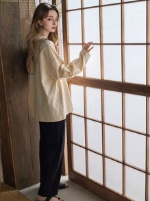 女士春秋季长袖上衣和裤子睡衣套装，标语图案休闲睡衣，两件套，秋冬服装 - 彩色 - 查看 6