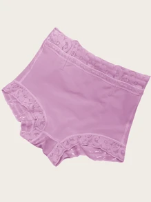 1pc Women High Waist Shapewear Shorts, High Waist Butt Lifting & Tummy Control Shorts, Lace Trim Shapewear Shorts For Daily Wear - Purple - View 7
