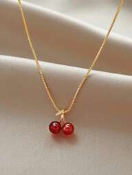 1 ชิ้น สร้อยคอจี้ เชอร์รี่สีแดงระดับพรีเมียม สำหรับผู้หญิง, เรียบง่ายและประณีต, เก๋และหรูหรา