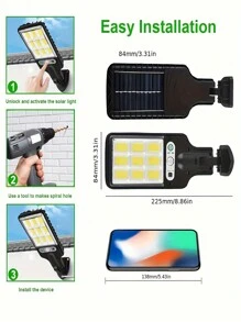 1pc 2200W Outdoor Solar Motion Sensor Floodlight - With Remote Control And LED Wall Light Functions, Motion Sensor Garden Security Light - Energy Saving Waterproof, Outdoor Wall Porch Garage Driveway Lamp