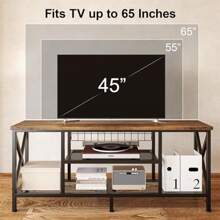 Lofka Industrial TV Stand For 55-65 Inch TVs, 60" TV Cabinet With 3 Tier Open Shelves, Entertainment Center TV Console Table With Metal Frame, Sofa Table For Living Room, Bedroom, Office, Valentine's Day Ideas, Rust Brown - 鏽棕色 - 查看 3