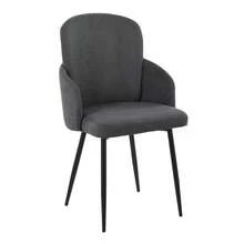 Dahlia Contemporary Dining Chair In Black Metal And Grey Fabric With Chrome Accent By LumiSource - Set Of 2 - 灰色+布料如圖 - 查看 2