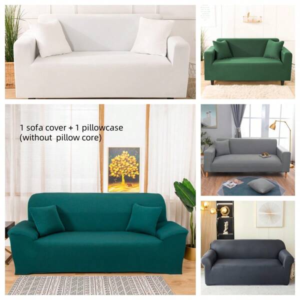 1 pieza Cubre sofá de seda de leche de unicolor con 1 funda de almohada (almohada interior no incluida), cómoda, suave y transpirable decoración de la sala de estar