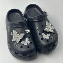 10 件/套 DIY 鞋饰饰品 - 水晶钻、珍珠链、可爱女孩风格木屐装饰纽扣、可拆卸鞋子配饰、女士和女孩礼物 - 銀色 - 查看 3