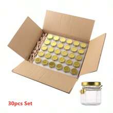 20/30 piezas Tarros de miel mini, tarros de vidrio hexagonales pequeños de miel con tapas doradas, cucharillas de madera, dijes de abeja y yutes, tarros de miel pequeños, herramienta útil, artículos de cocina, regalo de Navidad - Dorado - Ver 10