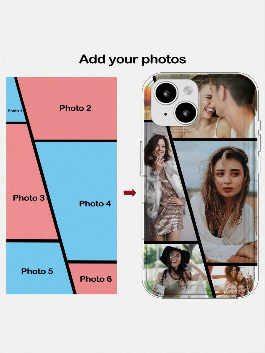 1pc Customized Transparent Shockproof Phone Case With Asymmetrical Frame And Air Cushion, Customizable Design, Compatible With IPhone 16, 15, 14, 13, 12, 11 Pro Max - Clear - View 1