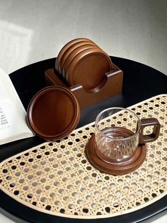 1 set/4 st Bambu & trä glasunderlägg, kreativ värmebeständig, teceremoni tekoppsunderlägg, glasunderlägg, kaffekoppsmatta i trä, Lämplig för hemmabruk, Anti-scald matbordsdekoration, Passar för semester, fest, födelsedag, bröllop och Middag, present