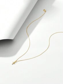 1 件简约优雅奢华水钻吊坠纯银项链，适合女士，精致日常佩戴项链 - 金黃色 - 查看 3