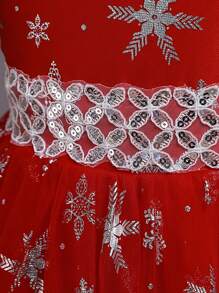 女孩公主长裙薄纱网眼泡泡袖舞会礼服，圣诞服装，红色，四季皆宜 - 紅色 - 查看 8