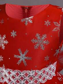 女孩公主长裙薄纱网眼泡泡袖舞会礼服，圣诞服装，红色，四季皆宜 - 紅色 - 查看 7