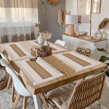 1/4/6 peças de jogos americanos de linho, jogos americanos de fazenda com borlas para decoração de mesa, jogos americanos rústicos de macramê de estopa para mesa de cozinha