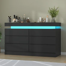 White/ Black 6 Drawer Dresser For Bedroom With Power Outlet, Dresser With LED Light, Modern Chest Of Drawers For Closet, Double Wide Drawer Organizer Cabinet For Bedroom, Living Room, Entryway, Hallway - US B Type Plug(110-127V) - View 1