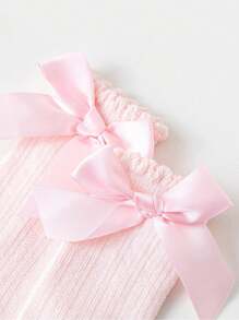 5 双大蝴蝶结蕾丝短袜，防滑，儿童款，公主款，适合春夏秋冬 - 粉色 - 查看 5