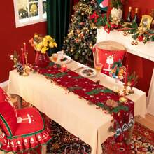 1PC Christmas Red Table Runner, Merry Christmas Pygmy Cardinals Linen Kitchen Table Decoration For Wedding/Party/Coffee/Indoor/Outdoor Use, Winter Snowflake - Red - View 4