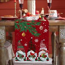 1PC Christmas Red Table Runner, Merry Christmas Pygmy Cardinals Linen Kitchen Table Decoration For Wedding/Party/Coffee/Indoor/Outdoor Use, Winter Snowflake - Red - View 3